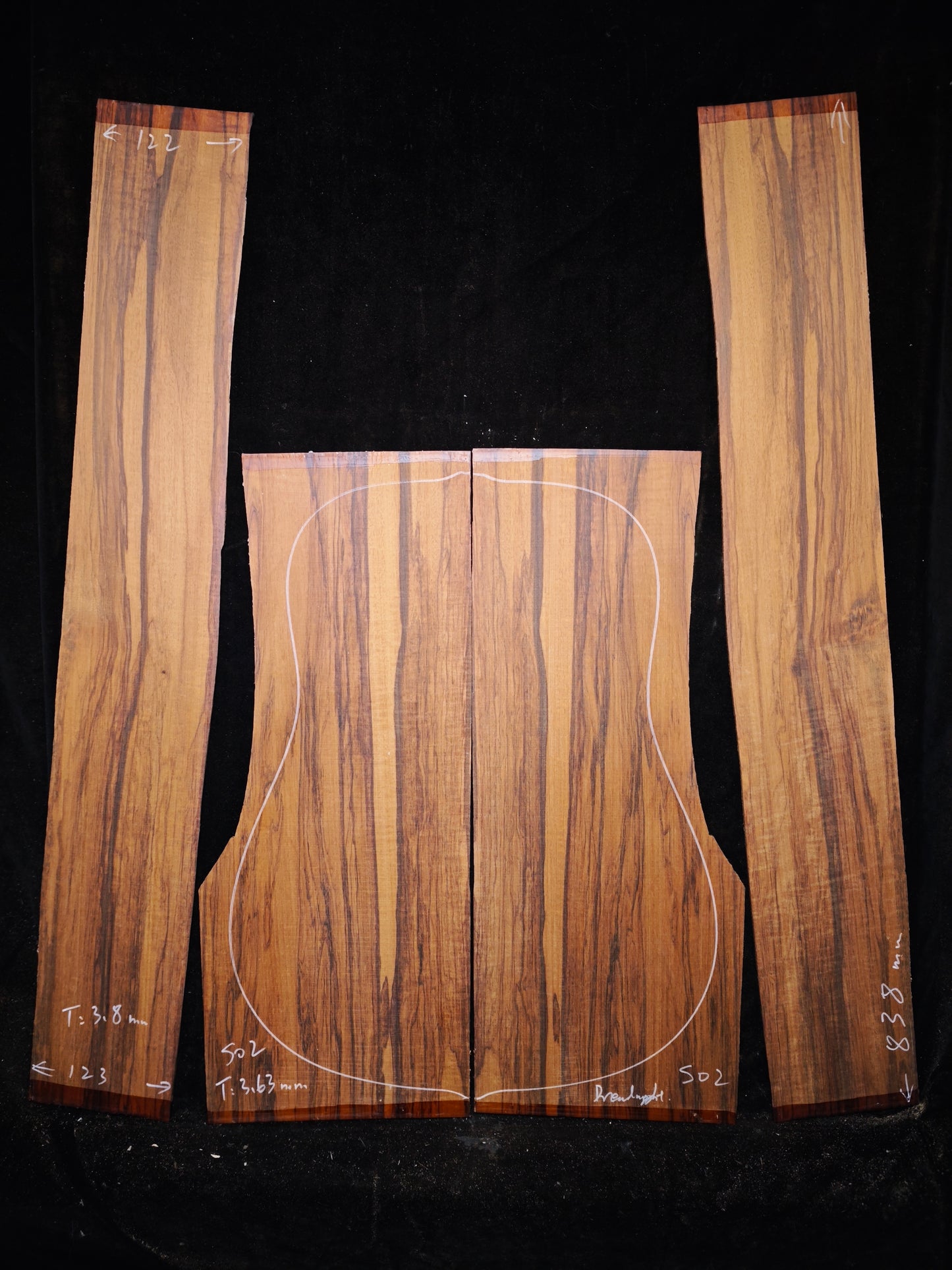 Figured Quartersawn Suriname snakewood acoustic guitar back&sides set S02