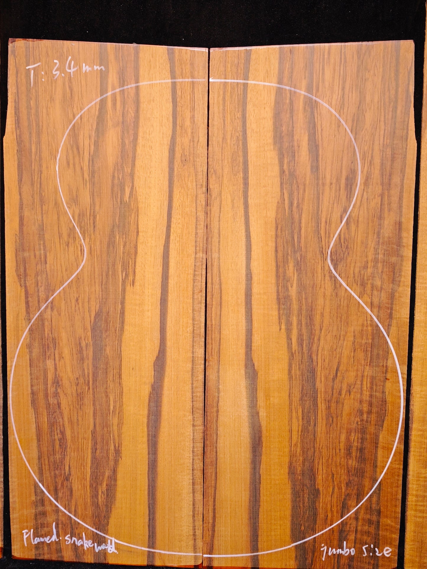 Figured Suriname snakewood acoustic Jumbo guitar back&sides set