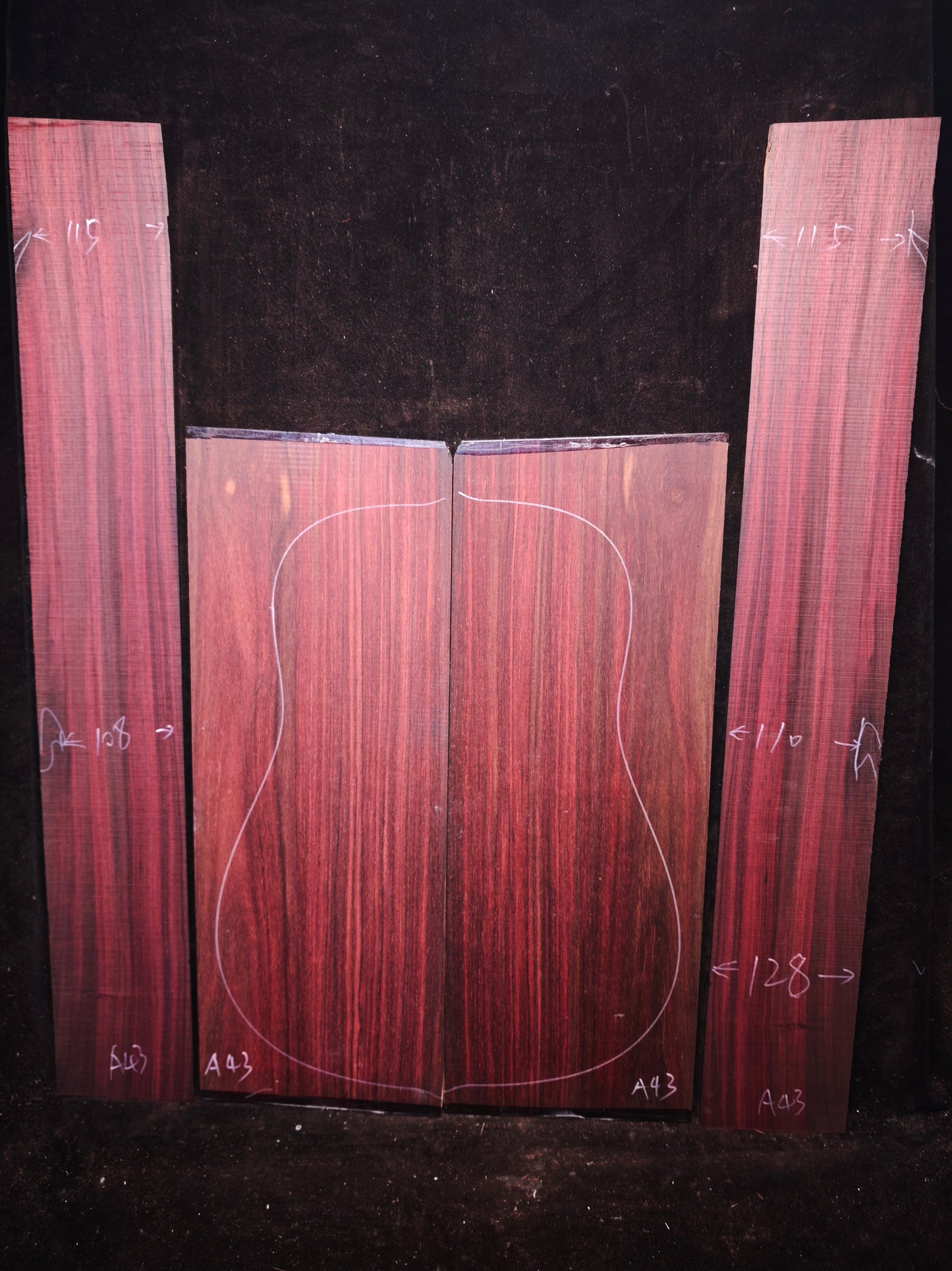 MA Quartersawn Bois de Rose madagascar rosewood back&sides guitar set A43