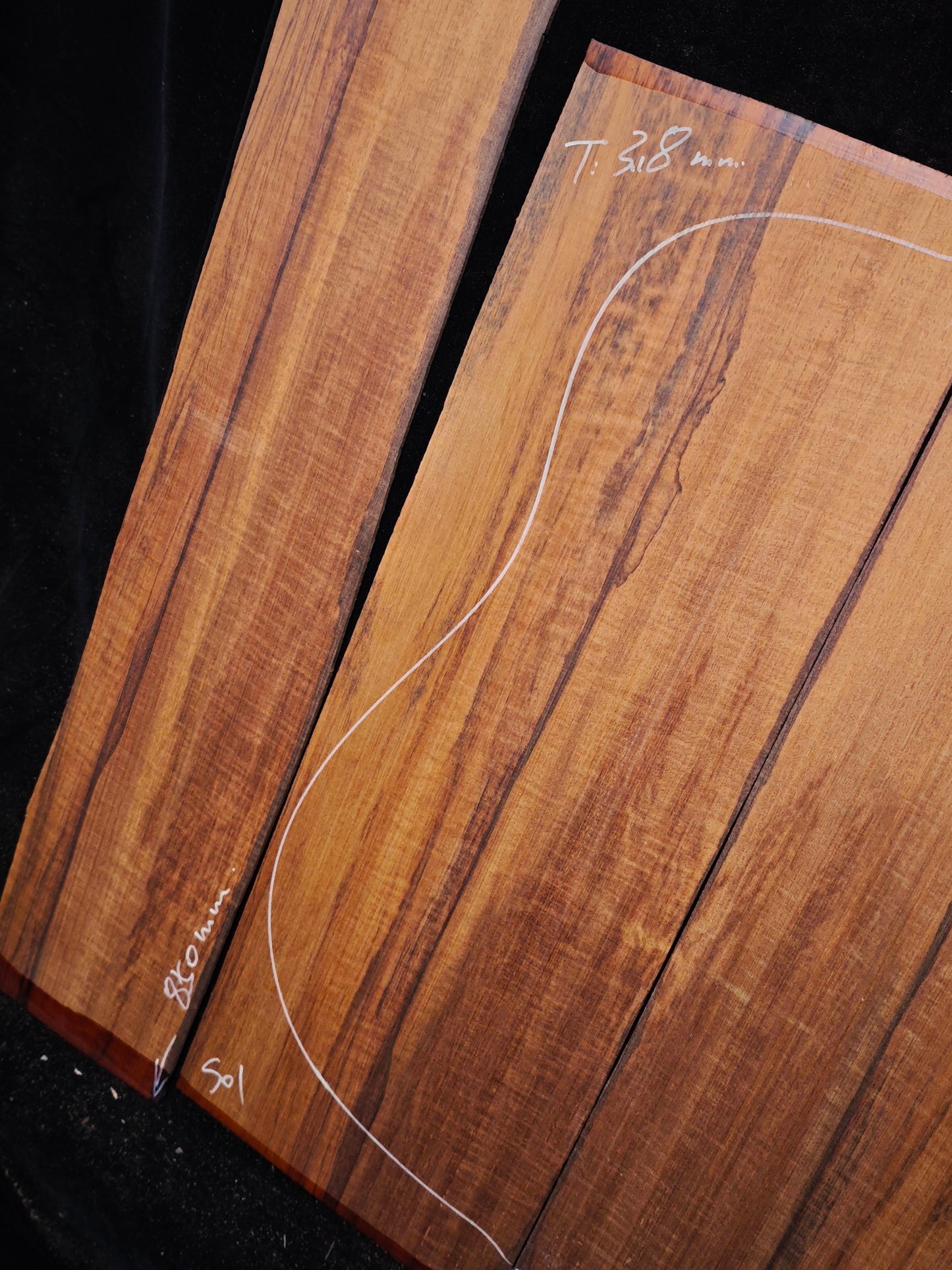 Figured Quartersawn Suriname snakewood acoustic guitar back&sides set S01