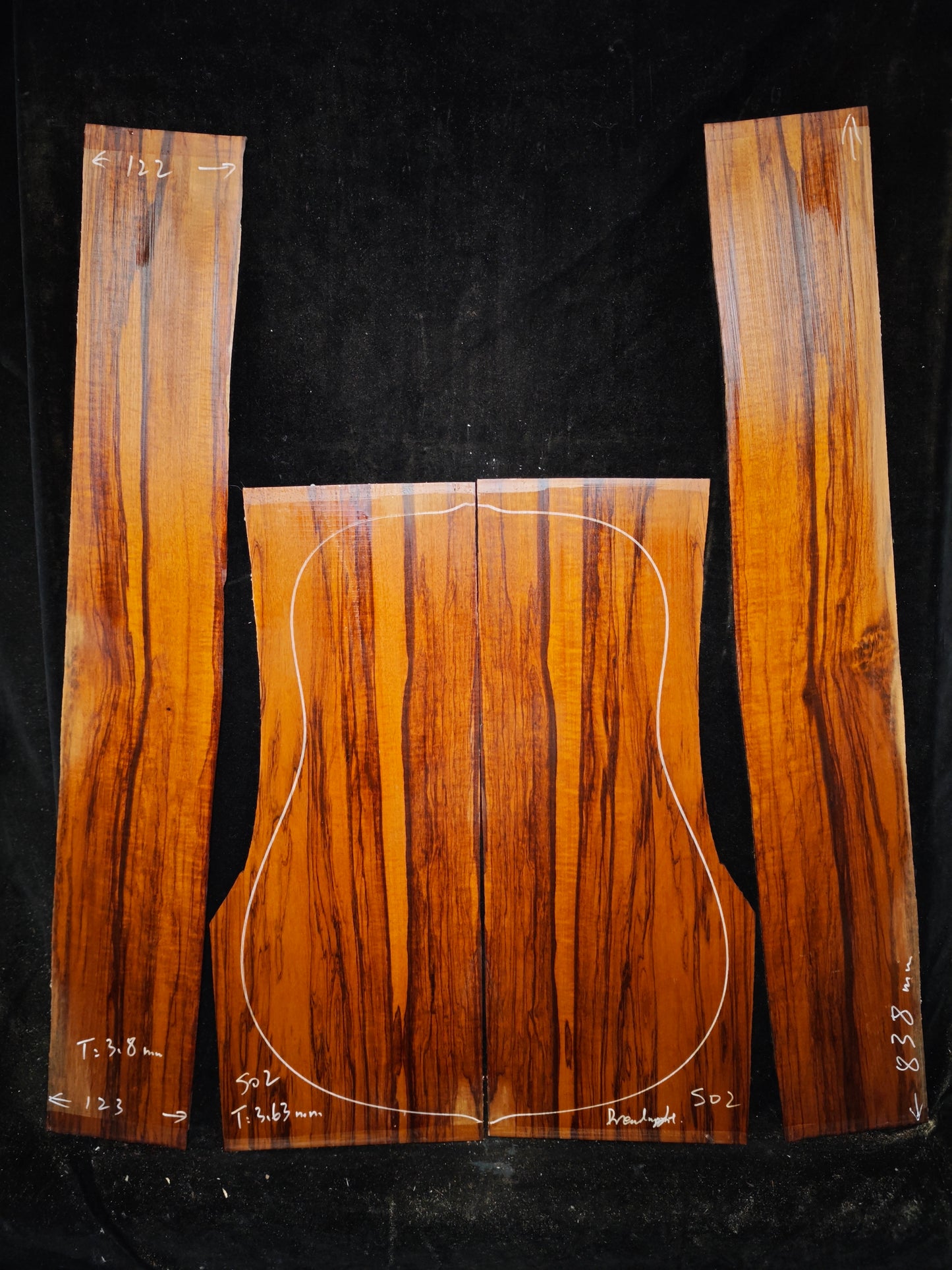 Figured Quartersawn Suriname snakewood acoustic guitar back&sides set S02