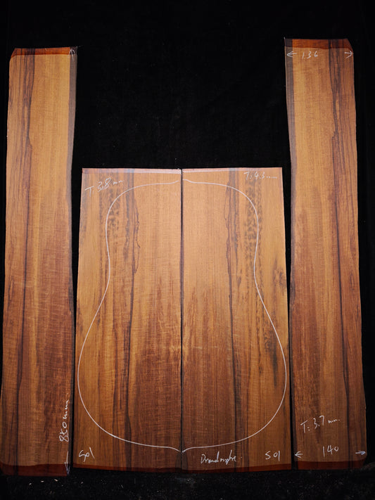 Figured Quartersawn Suriname snakewood acoustic guitar back&sides set S01