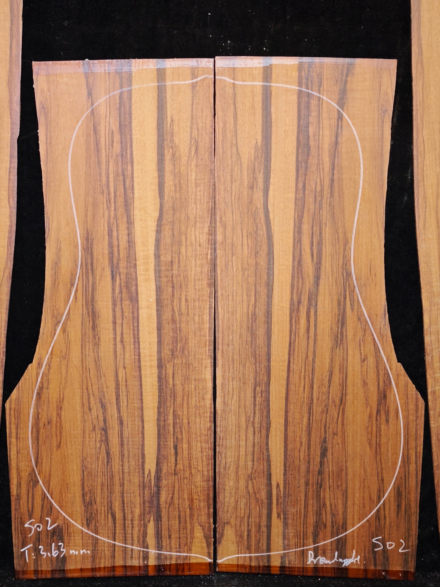 Figured Quartersawn Suriname snakewood acoustic guitar back&sides set S02