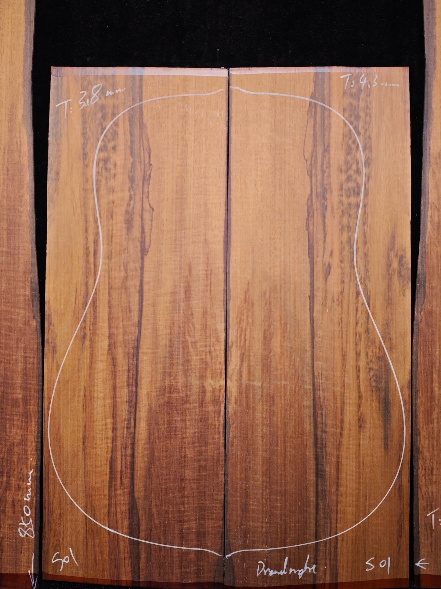 Figured Quartersawn Suriname snakewood acoustic guitar back&sides set S01