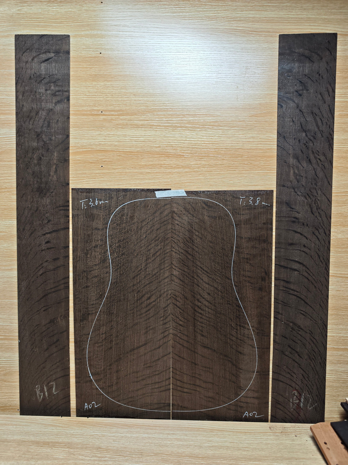 A02 Ancient Bog oak guitar back and side set