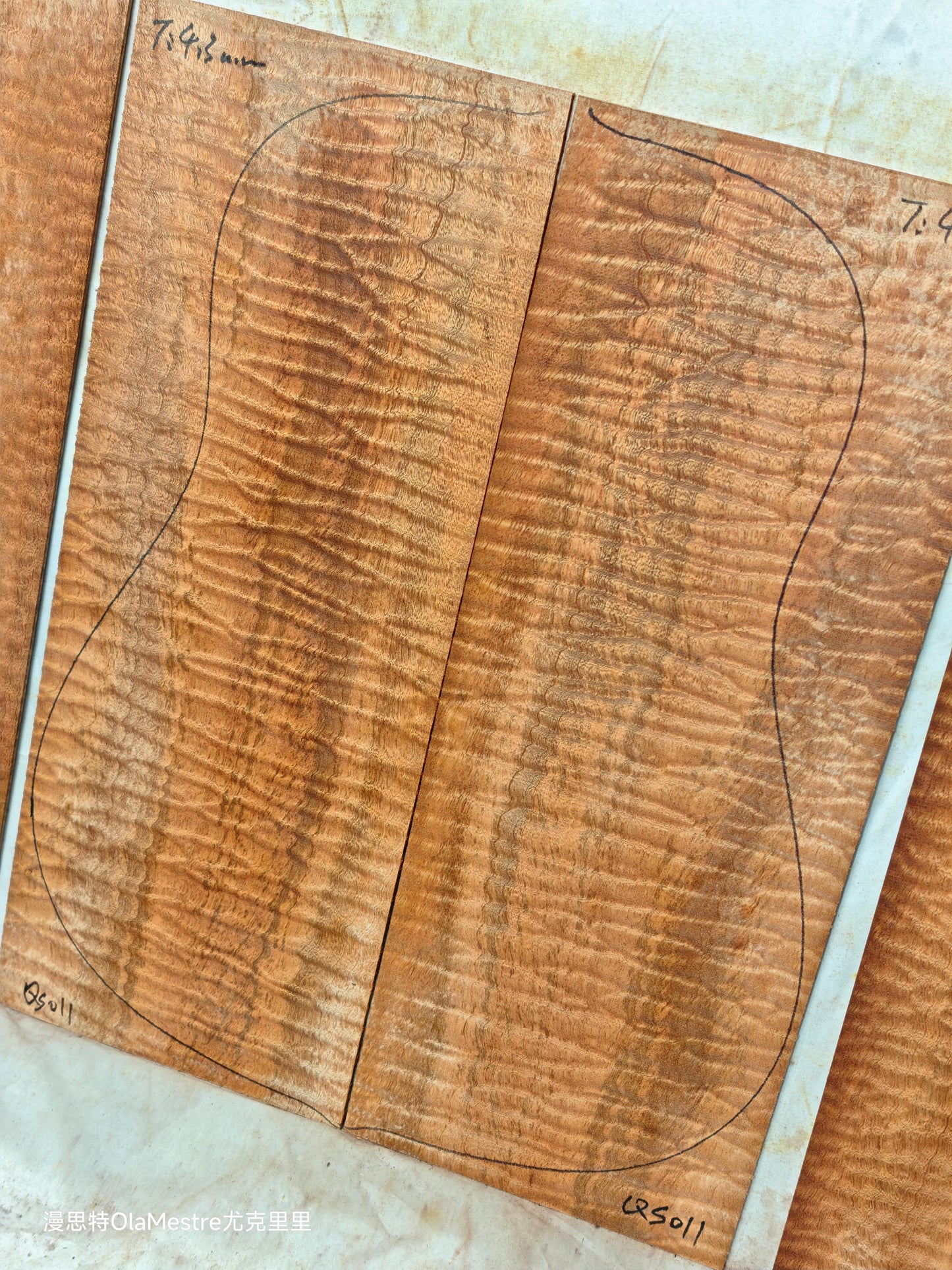 #011 Quilted sapele acoustic guitar back &sides set