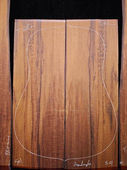 Figured Quartersawn Suriname snakewood acoustic guitar back&sides set S01