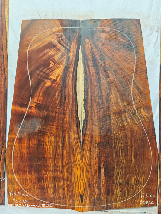 #02 curly Quartersawn cocobolo back&sides guitar set