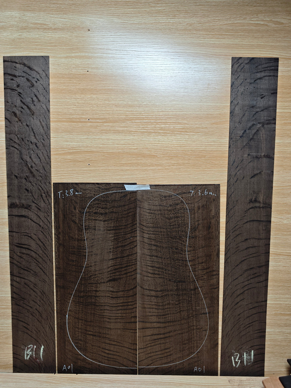 A01 Ancient Bog oak guitar back and side set