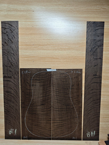 A01 Ancient Bog oak guitar back and side set